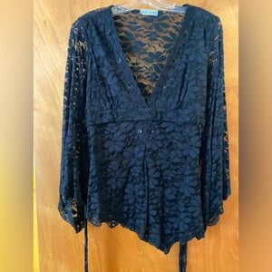 Womens Body Central Black Lace V—Neck Tunic Top - Size M